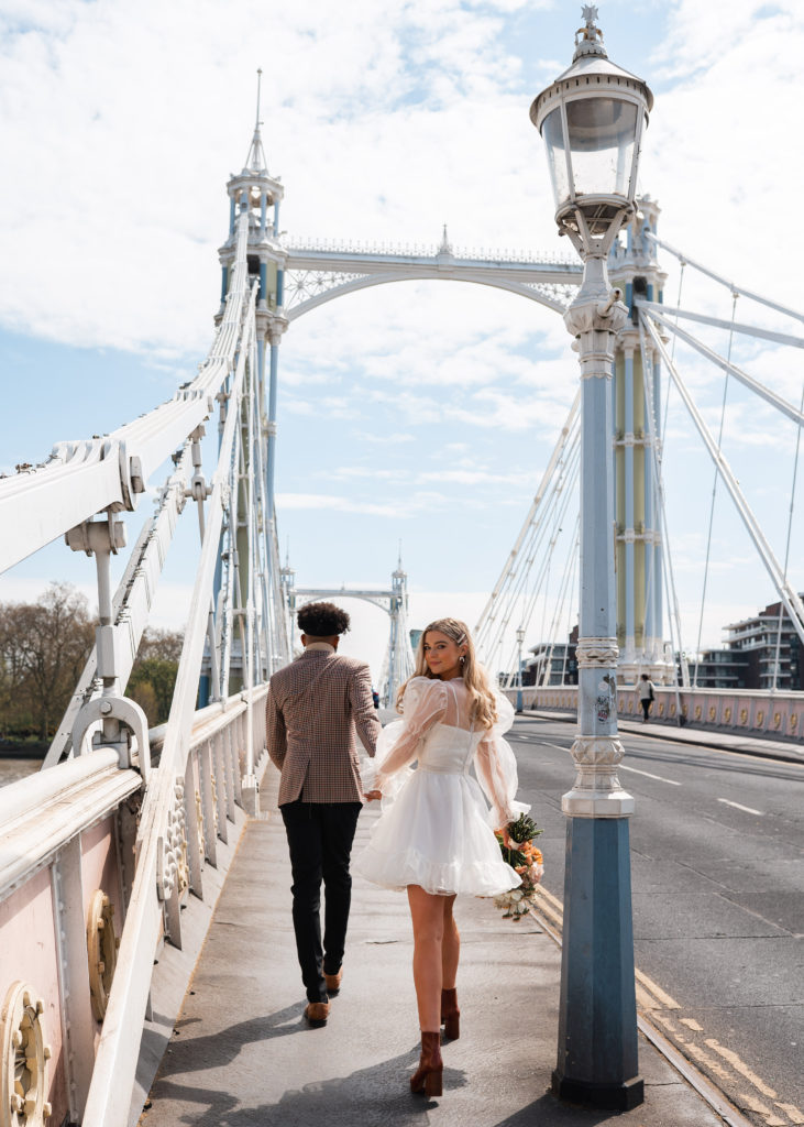 Wedding photography on Londons chelsea bridge