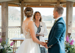 wedding ceremony with celebrant at a Pylewell Park wedding

