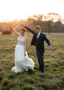 Sunset portraits at Pylwell Park with bride and groom
