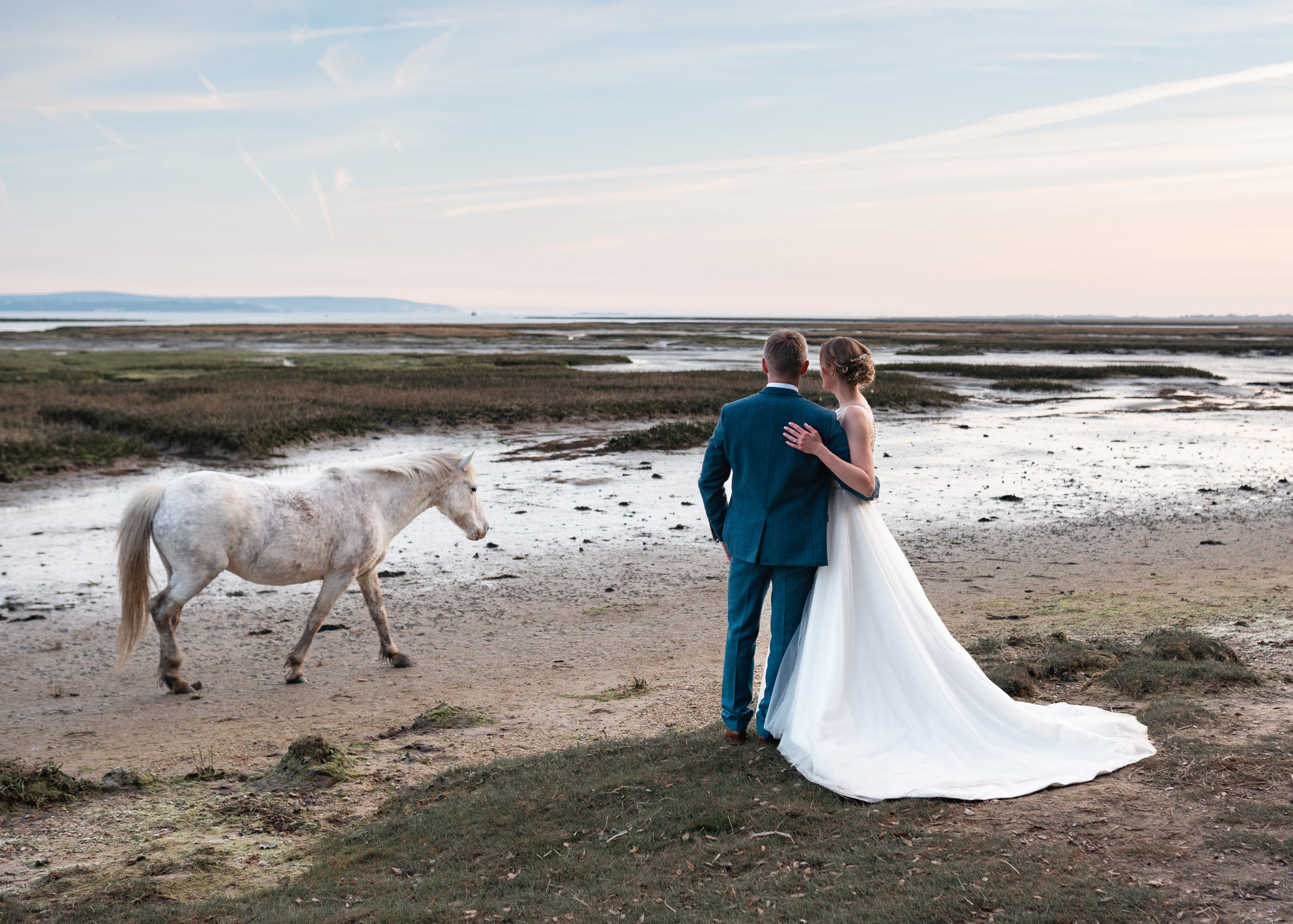 Bride and Groom with new forest ponies