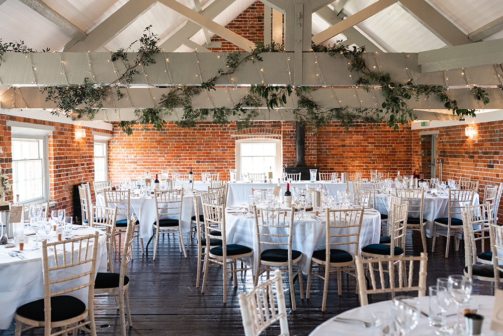 wedding reception set up in the river view room at sopley mill
