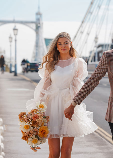 bride in short wedding dress at London wedding