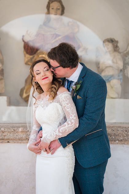 couple hug after Lake Bled wedding ceremony